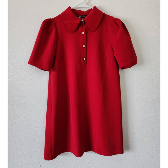 Zara Mini Dress with Pearly Buttons in Red - Picture 2 of 10
